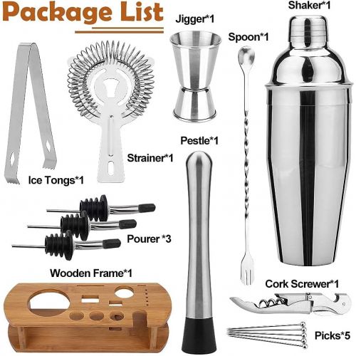  [아마존베스트]Bournis Cocktail Shaker Set with Stand, 16 Pcs 750mL Stainless Steel Cocktail Bartender Kit with Stand, Bar Shaker Strainer Jigger Muddler Kit