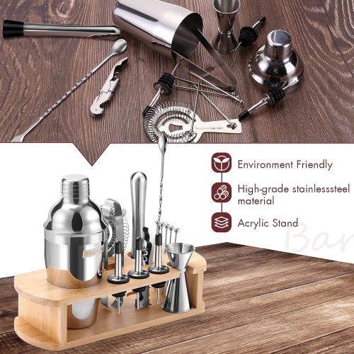  [아마존베스트]Bournis Cocktail Shaker Set with Stand, 16 Pcs 750mL Stainless Steel Cocktail Bartender Kit with Stand, Bar Shaker Strainer Jigger Muddler Kit