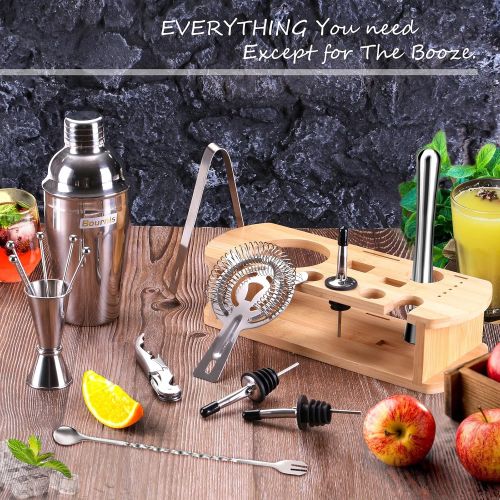  [아마존베스트]Bournis Cocktail Shaker Set with Stand, 16 Pcs 750mL Stainless Steel Cocktail Bartender Kit with Stand, Bar Shaker Strainer Jigger Muddler Kit