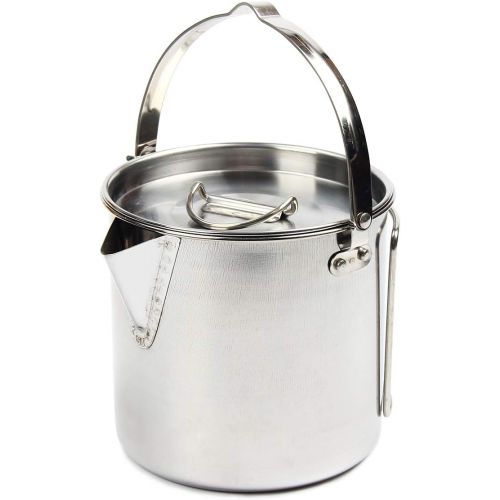  bouti1583 1.2L Stainless Steel Camping Kettle, Outdoor Cooking Kettle Portable Tea Coffee Water Pot with Lid for Backpacking Picnic Camping Hiking