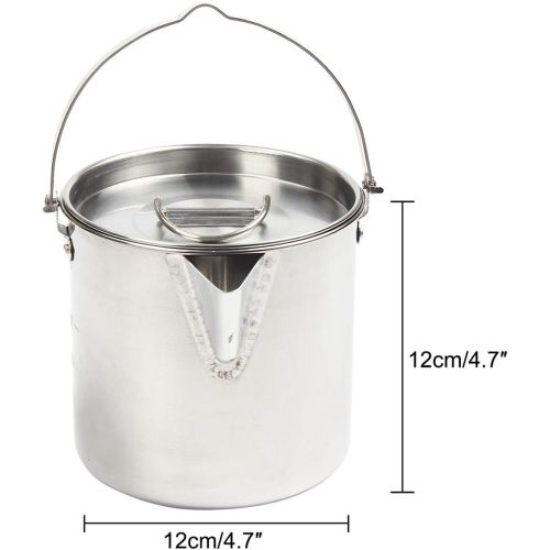  bouti1583 1.2L Stainless Steel Camping Kettle, Outdoor Cooking Kettle Portable Tea Coffee Water Pot with Lid for Backpacking Picnic Camping Hiking