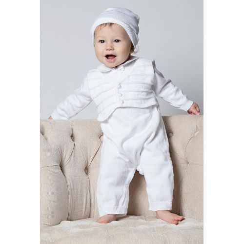  Boutique Collection Baby Boys Christening Outfit with attached Vest and Hat