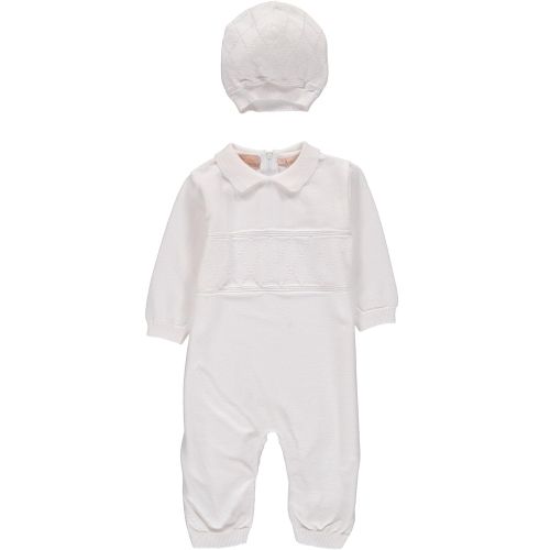  Boutique Collection Baby Boys Christening Coverall with Diamond Stitching - Includes Hat