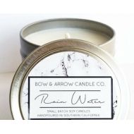BowAndArrowCandleCo 4 oz Natural Soy Candle Rain Water Scented | 4 oz Tin Candle | Rain Water Candle | Floral Soy Candle | Scented Soy Candle