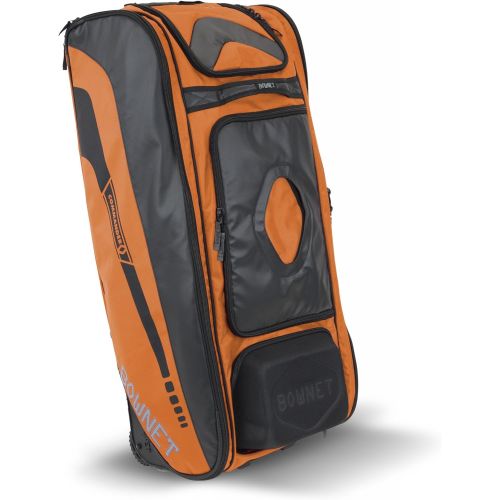  Bownet Commander Catchers Baseball Bag with Wheels - 14 Pockets- Softball & Baseball Catchers Bag - Youth Players & Coaches Baseball Gear and Bat Bag - Orange - 41 H x 17 W x 10.5