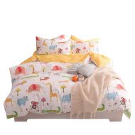 BoxHome Jungle Animals Boys Twin Duvet Cover Set Cotton White Yellow Teen Kids Bedding Sets for Girls, Zoo Party, Cute Elephant Tiger Monkey Beetle Giraffe Lion Alligator Cat Print Comfort