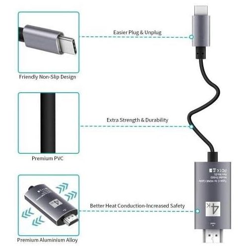  BoxWave Corporation Cable for GoPro Hero 7 Silver (Cable by BoxWave) - SmartDisplay Cable - USB Type-C to HDMI (6 ft), USB C/HDMI Cable for GoPro Hero 7 Silver - Jet Black
