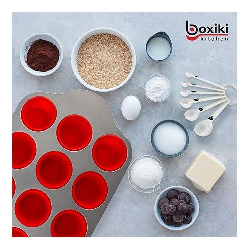  Boxiki Kitchen 13-Piece Non-Stick Silicone Bakeware Set with Cake Pan, Brownie Pan, Loaf Pan, Muffin Mold, Spatulas, Brush, and Measuring Spoons - Oven, Freezer and Dishwasher Safe