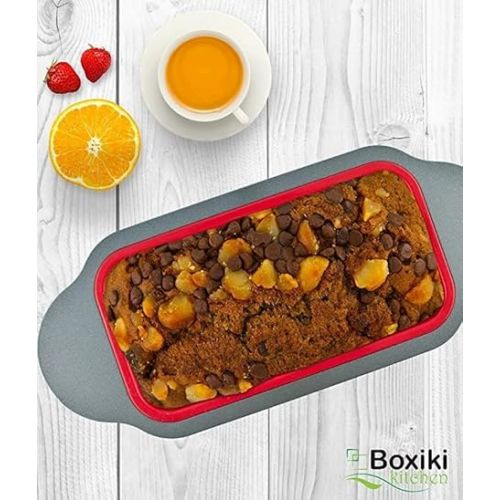  Boxiki Kitchen 9 x 5 Inch Non-Stick Silicone Bread Loaf Pan - Red, BPA Free, Dishwasher Safe