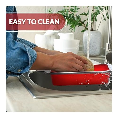  Boxiki Kitchen 9 x 5 Inch Non-Stick Silicone Bread Loaf Pan - Red, BPA Free, Dishwasher Safe