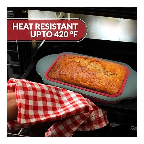  Boxiki Kitchen 9 x 5 Inch Non-Stick Silicone Bread Loaf Pan - Red, BPA Free, Dishwasher Safe