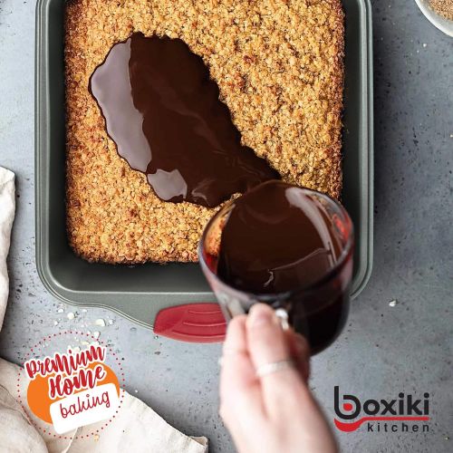  Cake Pan | Non-Stick Steel 8-Inch Square Baking Pan by Boxiki Kitchen | Durable, Convenient, Premium Quality No-Stick Baking Mold Cookware | Brownie Pan 8” x 8” x 2”