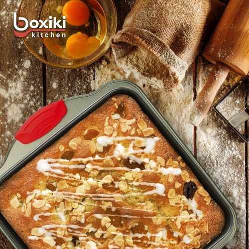  Cake Pan | Non-Stick Steel 8-Inch Square Baking Pan by Boxiki Kitchen | Durable, Convenient, Premium Quality No-Stick Baking Mold Cookware | Brownie Pan 8” x 8” x 2”