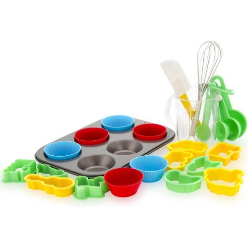  [아마존베스트]Boxiki Kitchen 24-Piece Kids Baking Set Muffin Pan, 6 Silicone Cupcake Liners, 10 Cookie Cutters, Spatula, Egg Whisk, Mini Measuring Cup and 4 Measuring Spoons