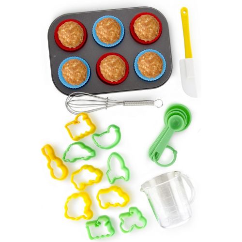  [아마존베스트]Boxiki Kitchen 24-Piece Kids Baking Set Muffin Pan, 6 Silicone Cupcake Liners, 10 Cookie Cutters, Spatula, Egg Whisk, Mini Measuring Cup and 4 Measuring Spoons