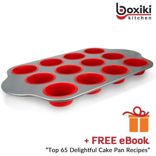  [아마존베스트]Silicone Muffin Pan With Steel Frame, 12 Cups Full Size | Professional Non-Stick Baking Molds by Boxiki Kitchen | BPA-Free Bakeware | Silicone 12 Cup Muffin Mold