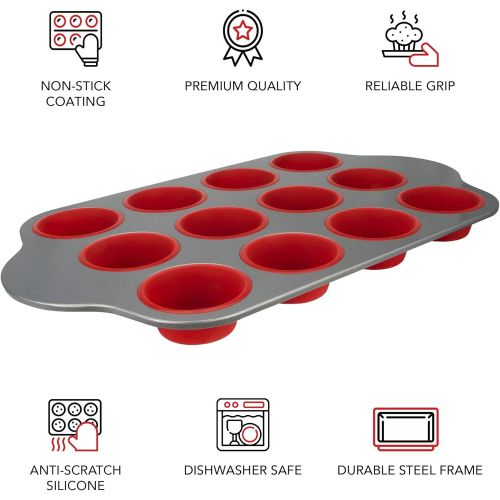  [아마존베스트]Silicone Muffin Pan With Steel Frame, 12 Cups Full Size | Professional Non-Stick Baking Molds by Boxiki Kitchen | BPA-Free Bakeware | Silicone 12 Cup Muffin Mold