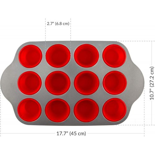  [아마존베스트]Silicone Muffin Pan With Steel Frame, 12 Cups Full Size | Professional Non-Stick Baking Molds by Boxiki Kitchen | BPA-Free Bakeware | Silicone 12 Cup Muffin Mold