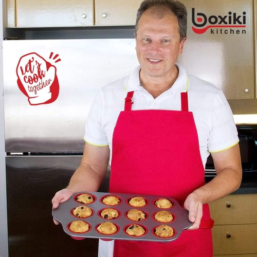  [아마존베스트]Silicone Muffin Pan With Steel Frame, 12 Cups Full Size | Professional Non-Stick Baking Molds by Boxiki Kitchen | BPA-Free Bakeware | Silicone 12 Cup Muffin Mold