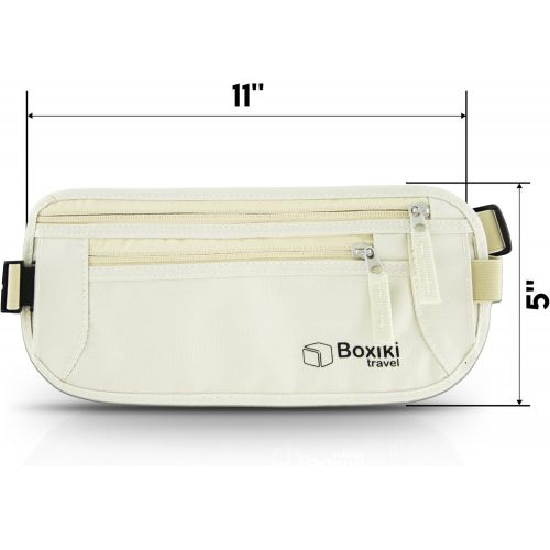  Boxiki Travel Money Belt - RFID Blocking Money Belt Safe Waist Bag, Secure Belt for Men and Women Fits Passport, Wallet, Phone and Personal Items. Running Belt, Fanny and Waist Pac