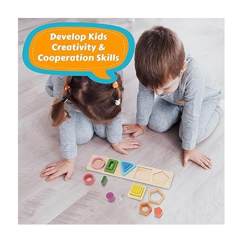  Wooden Shape Sorting & Stacking Toys for Toddlers, Montessori Toys with 20 Pcs Blocks of 5 Different Shapes and Colors to Fine Motor Skills - Learning Puzzles Gift for 1 2 3 Year Old Boys & Girls