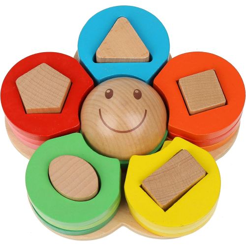  Wooden Stacking Montessori Toys by Boxiki Kids. Color Shape Sorting Board for Toddlers. Non-Toxic Baby Wooden Toy for Early Development & Fine Motor Skills. 18 Month Old Toys (Flow