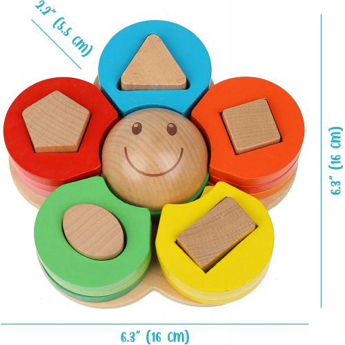  Wooden Stacking Montessori Toys by Boxiki Kids. Color Shape Sorting Board for Toddlers. Non-Toxic Baby Wooden Toy for Early Development & Fine Motor Skills. 18 Month Old Toys (Flow