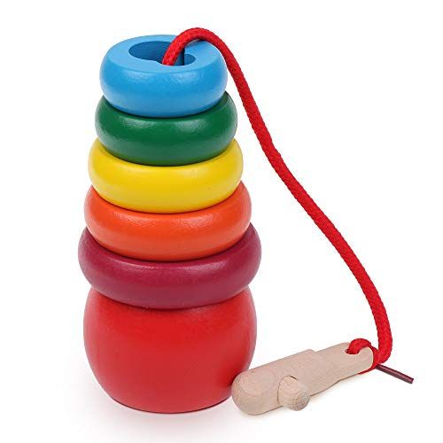  Boxiki kids Wooden Stacking Ring Toy - Stack and Learn with This Toddler Stackable Toys. Colorful Rainbow Stacking Rings - Perfect Baby Toys for kids of All Ages!