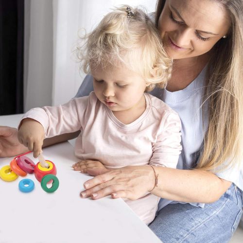  Boxiki kids Wooden Stacking Ring Toy - Stack and Learn with This Toddler Stackable Toys. Colorful Rainbow Stacking Rings - Perfect Baby Toys for kids of All Ages!