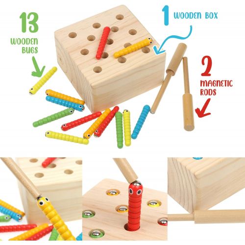  Boxiki Kids Montessori Toys for Babies, Toddlers & Kids, Fine Motor Skills, Magnetic Worm Game for 1 2 3 4 Years Old