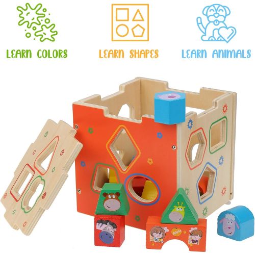  Boxiki kids Wooden kids Baby Activity Cube - Boys Gift Set 1,2 Year Old Boy Gifts Toys Developmental Toddler Educational Learning Boy Toys 12-18 Months Shape Sorter for Birthday & Christmas Gi