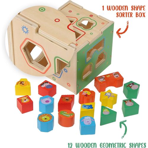  Boxiki kids Wooden kids Baby Activity Cube - Boys Gift Set 1,2 Year Old Boy Gifts Toys Developmental Toddler Educational Learning Boy Toys 12-18 Months Shape Sorter for Birthday & Christmas Gi