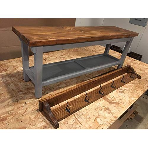  Boxwood Woodworking HallwayMud RoomFoyer Bench (42) Reduced HeightWidth and Matching Coat RackShelf