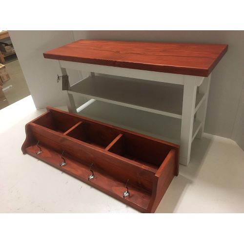  Boxwood Woodworking HallwayMud RoomFoyer Bench (42) With Second Shoe Shelf and Matching Coat RackCubbie