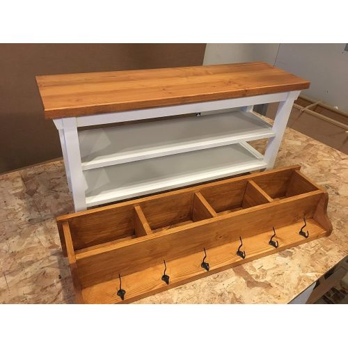  Boxwood Woodworking HallwayMud RoomFoyer Bench (42) With Second Shoe Shelf and Matching Coat RackCubbie