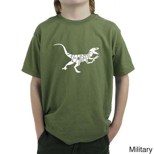  Boy ft s Velociraptor Black Cotton T-shirtby Los Angeles Pop Art