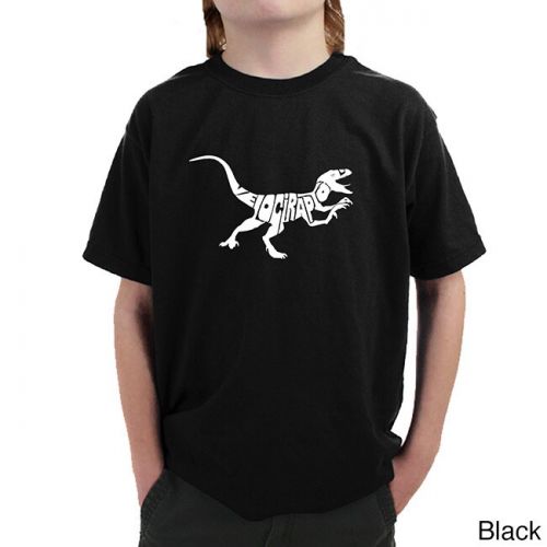  Boy ft s Velociraptor Black Cotton T-shirtby Los Angeles Pop Art