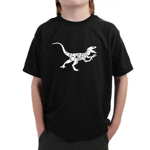  Boy ft s Velociraptor Black Cotton T-shirtby Los Angeles Pop Art