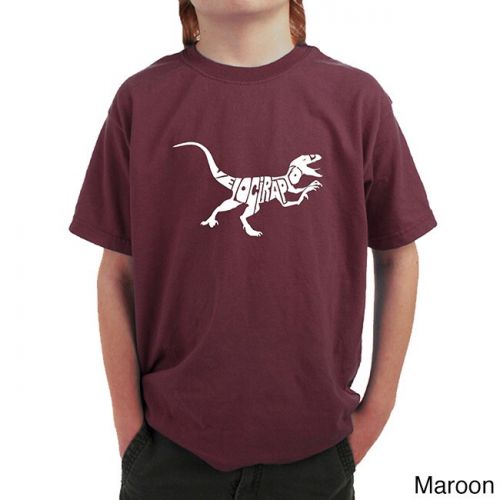  Boy ft s Velociraptor Black Cotton T-shirtby Los Angeles Pop Art