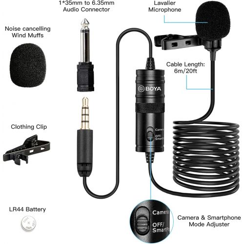  [아마존베스트]BOYA BY-M1 Professional Lavalier Lapel Microphone Omnidirectional Microphone for Canon Nikon Sony DSLR Cameras, iPhone, Android, Samsung, for Podcast Recording Interview Video