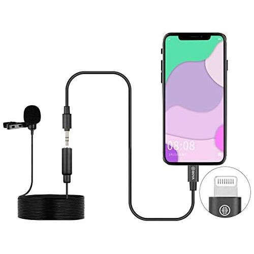  [아마존베스트]BOYA MIC Lavalier Lightning Microphone, BOYA BY-M2 Universal Lapel Microphone with Lightning Connector Adapter Compatible with iPhone 11 10 X 8 7 MAC iPad YouTube Video Facebook Live (20 Fe