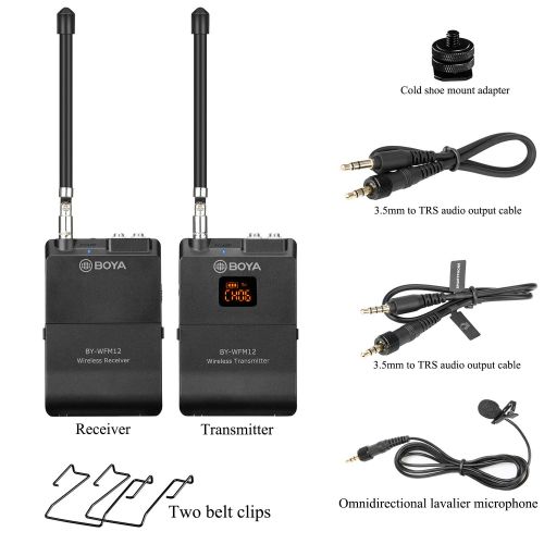  Boya BOYA BY-WFM12 12-Channel VHF Lapel Mic System Wireless Lavalier Microphone for IOS iPhone 8 7 7plus iPad Smartphone DSLR Camera Canon Nikon Sony Panasonic DV Camcorders Audio Recor