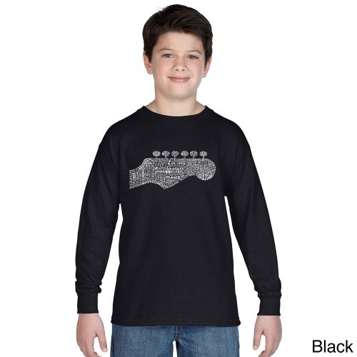  Boys Guitar Head Black Cotton Long Sleeve T-Shirt by Los Angeles Pop Art