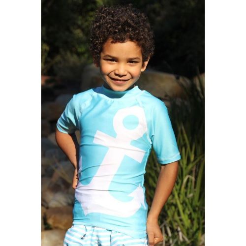  Boys Anchor Blue Polyester Rash Guard Shirt by Azul Swimwear