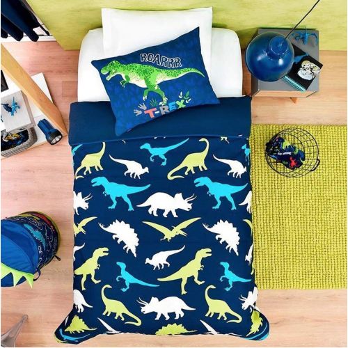  Boys bedding Kids Vianney Dinosaur Blue Reversible Light Comforter, 1 Pc Queen