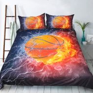 Boys bedding LELVA Microfiber 3D Printing Basketball Duvet Cover Sets Teen Boys Bedding with 2 Pillow Shams Water and Fire 3 Piece Full