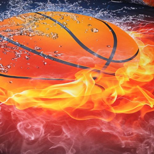  Boys bedding LELVA Microfiber 3D Printing Basketball Duvet Cover Sets Teen Boys Bedding with 2 Pillow Shams Water and Fire 3 Piece Full