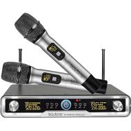 Boytone BT-48UM 100 Channels Wireless Microphone Dual Metal Professional UHF Cordless Dynamic Mic Handheld Microphone System, for DJ, Meeting, Party, Church, Aluminum Carrying Cases, Metal Base