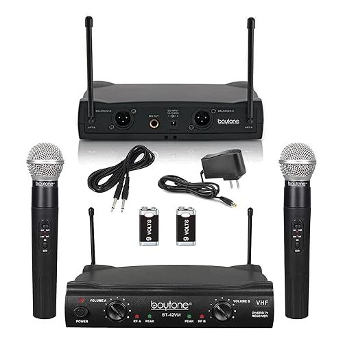 보이톤 Boytone BT-42VM Dual Frequency Wireless Microphone System, 2-Channel, 174-216MHz, 15 Hours Battery Life