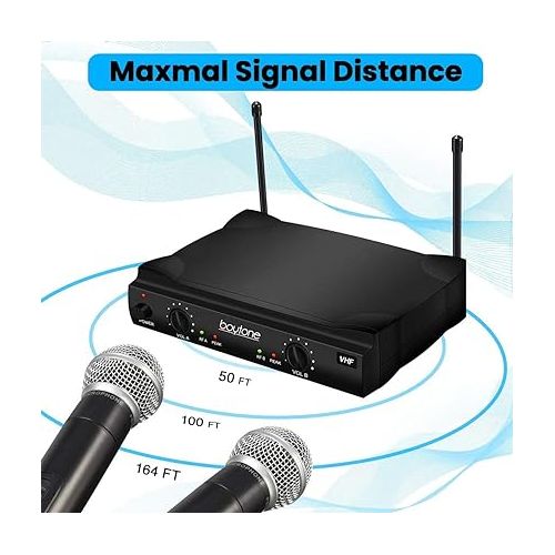 보이톤 Boytone BT-42VM Dual Frequency Wireless Microphone System, 2-Channel, 174-216MHz, 15 Hours Battery Life